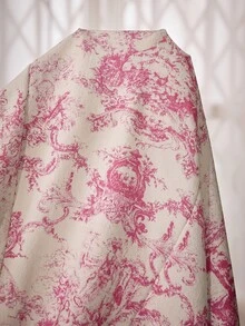 PalaceNights 女款中式風景印花睡衣套裝，奢華蕾絲飾邊，寬鬆長袖睡袍搭配細肩帶內裙，荷葉邊梭織紋理面料 - 紅白色 - 查看 7