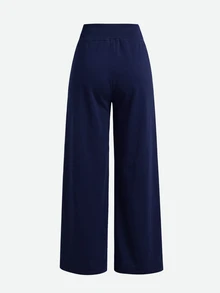 SHEIN Teen Girl Teen Girls Knit Navy Blue Drawstring Casual Long Pants - Navy Blue - View 6