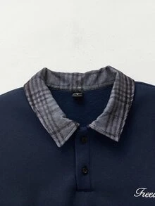 EASEVO 男士春秋休閒套頭衛衣 黑色大尺碼 刺繡領口 - 藏蓝色 - 查看 3