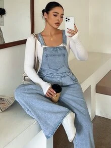 Dazy Plus Overall Denim Warna Terang, Longgar, Kasual, Gaya Feminin, Musim Semi, Musim Panas, Awal Musim Gugur, Serbaguna - Light Wash - View 4