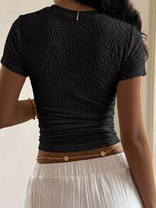 DAZY Camiseta de manga corta de unicolor con textura, versátil y casual - Negro - Ver 4