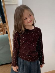 Hapijoa Loose Casual Round Neck Pullover Heart Print Long Sleeve Autumn Inner Layer Cute Young Girls' T-Shirt - Brown - View 4