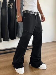 Manfinity EMRG 男士休閒百搭日常旅行牛仔褲，附口袋 - 黑色 - 查看 3