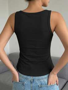 DAZY Women's Solid Color Square Neck Fitted Casual Versatile Tank Top - White - View 4