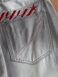 SWAVVY Men's Washed Vintage Distressed Embroidered Denim Jeans - Grey - View 3