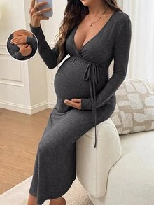 Slowluna 秋季孕婦休閒哺乳洋裝 - 黑色 - 查看 9