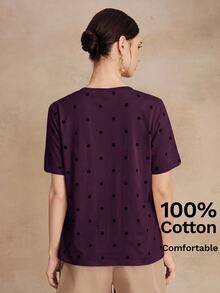 Anewsta Spring/Summer New Women's Summer Top Minimalist Polka Dot All-Match Versatile Short Sleeve T-Shirt - Purple - View 2