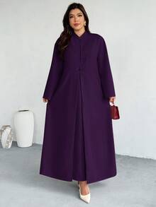 Firerie Set 2 Potong Jubah Panjang dan Gaun Kasual Warna Polos untuk Wanita Ukuran Besar - Purple - View 6