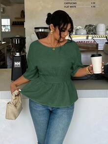 Firerie Plus Size Women Solid Color Backless Casual Versatile Daily Wear Shirt - Green - View 2