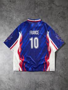 ROMWE MEN Street Life Plus Size Men's Color Block Letter Print Short Sleeve Polo Shirt, Summer French Sports Jersey No. 10, Custom Jersey No. 10 - Multicolor - View 2