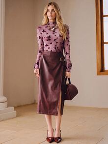 Anewsta Spring/Summer Y2K Light Purple Butterfly Flocked Mesh Top Women's Frill Trim Long Sleeve Elastic Slim Fit Slightly Sheer Base Layer With Cuff Ruffle And 3D Rose Flower Sexy Layering Cover Up - Purple - View 4
