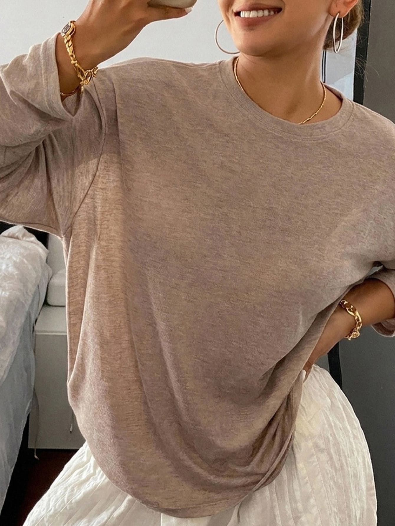Dazy Plus Solid Color Casual Loose Fit Cover Up, Spring Summer Early Autumn New Women's Top - Khaki - View 1