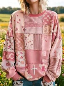 Selamara 女款花卉印花圓領長袖休閒寬鬆衛衣 - 彩色 - 查看 3
