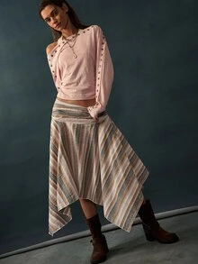 Bohemela Rok Kasual Bergaris Vintage Wanita Serbaguna untuk Musim Panas/Gugur, Sempurna untuk Pemakaian Sehari-hari, Liburan, Jalan-jalan, dan Kostum Halloween - Berwarna merah muda - View 6
