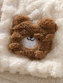 SHEIN Unisex Coral Fleece Set With Bear Embroidery For Newborn Babies, Winter Cute Style - Brown - View 7