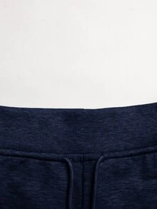 SHEIN Teen Girl Teen Girls Knit Navy Blue Drawstring Casual Long Pants - Navy Blue - View 7