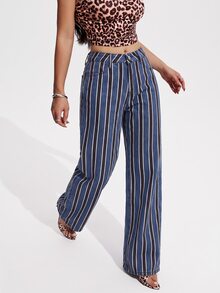 Jeanoix Petite Women's Colorblock Striped Denim Jeans - Multicolor - View 4