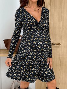 SHEIN Maternity Ditsy Floral Deep V-Neck Dress Fall - Multicolor - View 5