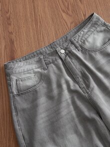 SWAVVY Men's Washed Vintage Distressed Embroidered Denim Jeans - Grey - View 5
