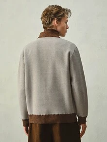 RONVEXI Men's Solid Color Thermal Lined Button Front Knit Pullover Sweater - Beige - View 2
