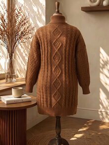 Rusticease Sweater Turtleneck Ukuran Besar Kasual Musim Gugur Gaya Retro 1920 Vintage Longgar Elegan Warna Polos Formal untuk Kantor, Rumah, Liburan, Musim Dingin, dan Thanksgiving - Chocolate Brown - View 3