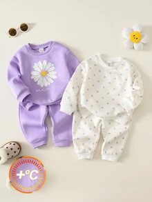 女嬰幼兒 2套裝 秋冬休閒可愛紫色運動衫套裝 多件式 女嬰冬季衣著套裝 - 紫色 - 查看 5