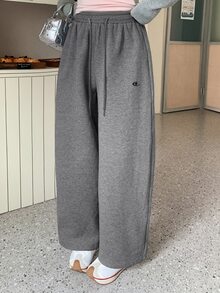 Dazy Plus Plus Size Women's Drawstring Waist Casual Versatile Everyday Sweatpants Fall - Grey - View 3