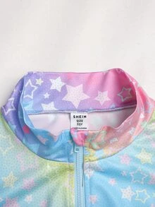 SHEIN 兒童青少年女孩運動休閒日常針織素色開襟外套與喇叭褲套裝，漸層、星星、繽紛配色 - 彩色 - 查看 8