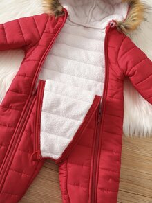 SHEIN Unisex Baby Boy/Girl, Toddler Autumn/Winter Thermal Lined Thickened Hooded Jumpsuit, Baby Winter Jumpsuit, Thermal, Thickened - Black - View 6