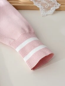 Souflis Souflis 4-7歲女童粉色圓領針織洋裝，飾有荷葉邊蝴蝶結，百褶大裙擺公主風，甜美長袖春秋針織洋裝 - 粉色 - 查看 6