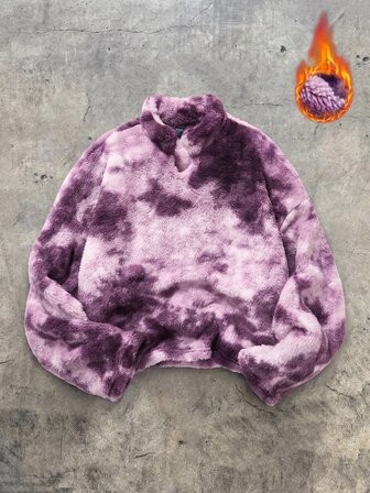 Street Life Sudadera con capucha holgada casual para hombre, sudadera con capucha de felpa teñida anudada para otoño/invierno, top de manga larga