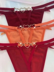 Nora Wilde 3PCS Bow Heart Chain T-Back Panties, Soft And Comfortable, Suitable For Daily Wear And All Seasons, Sweet And Cute, Perfect For Dates And Parties - Multicolor - View 5
