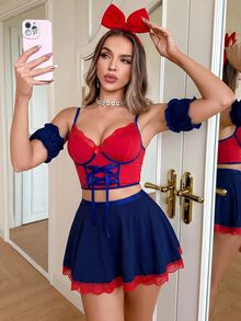 Fantasy Costume Fantasy Costume 女款公主拼接配色服裝4件套 - 紅色 - 查看 3