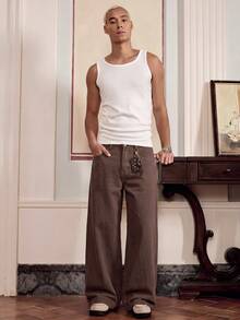 SWAVVY Men's Casual Versatile Everyday Denim Jeans With Pocket And Button - Brown - View 2