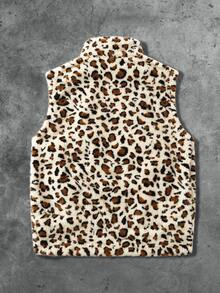ROMWE MEN Street Life Men's Comfortable Leopard Print Zipper Vest Jacket - Multicolor - View 2