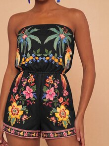 Travachic Tropical Print Bandeau Romper, Vacation Casual - Multicolor - View 4