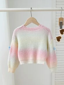 SHEIN Playful Pals 少女漸層彩虹蝴蝶結裝飾針織開襟衫 - 彩色 - 查看 2