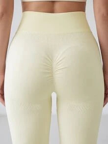 Easithlete Easithlete Plus Size Women Solid Color High Waist Daily Fitness Sports Flare Leggings Pilates Sports Butter Yellow Summer - Beige - View 5