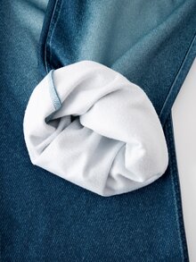 SHEIN 2件組 青少年女孩美式復古校園風 春/秋新款漸層牛仔效果字母印花連帽拉鍊外套與寬腿褲套裝 - 藍色 - 查看 7