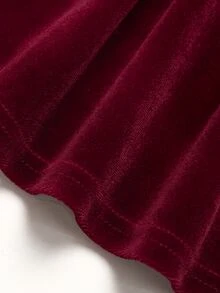 SHEIN 少女秋冬四季款酒紅色天鵝絨3D蝴蝶結裝飾收腰抓皺大裙擺公主洋裝，無袖，適合派對聚會、日常、萬聖節、聖誕節 - 酒紅色 - 查看 5