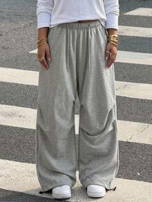 Dazy Plus Casual Loose Streetwear Ruched Design Long Sweatshirt, Spring/Autumn/Winter - Grey - View 3