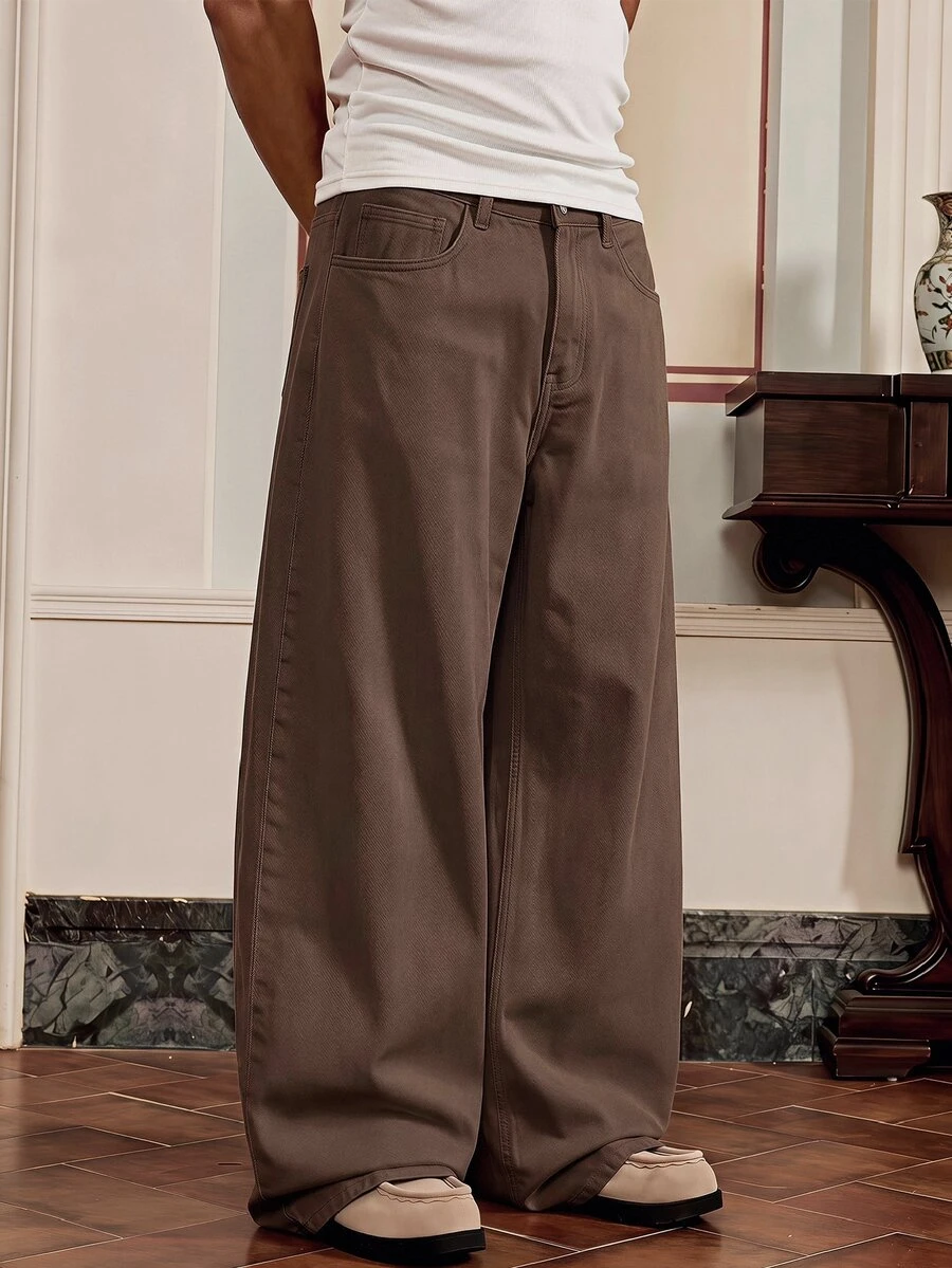 SWAVVY Men's Casual Versatile Everyday Denim Jeans With Pocket And Button - Brown - View 1