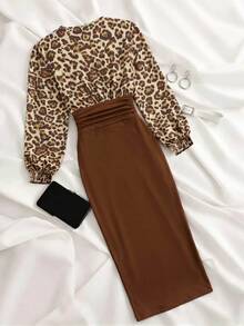 INAWLY Women's Leopard Print Colorblock V-Neck Casual Party Dress - Multicolor - View 2