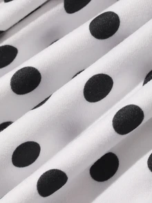 Dazy Plus Polka Dot Print Contrast Color Lace Patchwork Waist-Cinching Spaghetti Strap Long Dress Nightgown - White - View 7