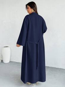 Firerie 大尺碼女款純色長款晨袍與圓領洋裝休閒兩件套 - 藏蓝色 - 查看 7