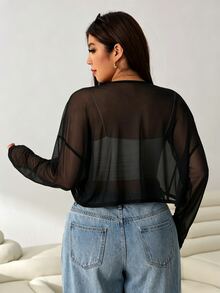 Solflare Plus Size Women's Solid Color Mesh Dropped Shoulder Long Sleeve Lightweight Jacket - Multicolor - View 5
