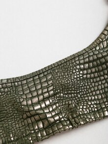 EgrlEra 女款仿鱷魚紋理短版性感細肩帶背心 - 金色 - 查看 4