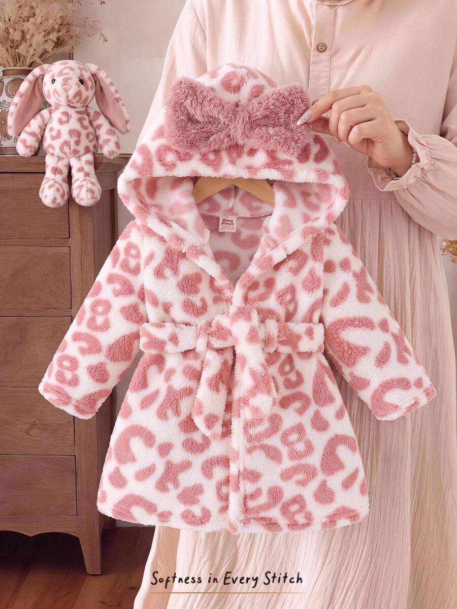 Cozy Pixies Newborn Baby Pajamas 3D Butterfly Pink Leopard Print Thermal Lined Robe Comfortable - Pink - View 1