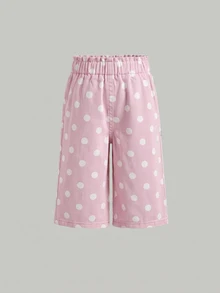 SHEIN Little Byeori 女嬰鈕扣口袋時尚波點印花牛仔長褲 - 粉色 - 查看 2