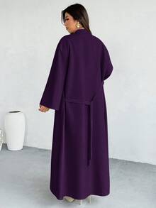 Firerie Set 2 Potong Jubah Panjang dan Gaun Kasual Warna Polos untuk Wanita Ukuran Besar - Purple - View 7